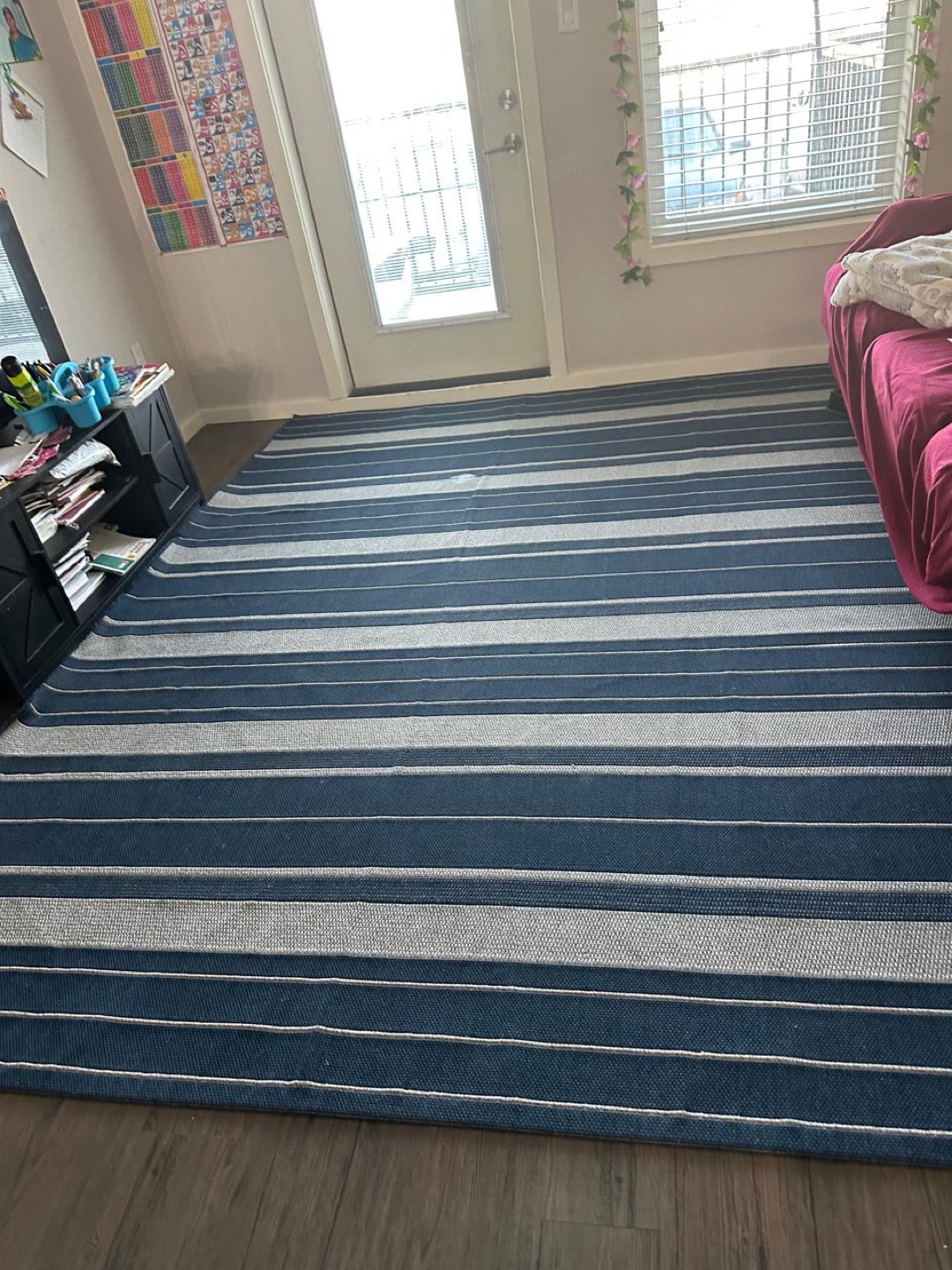 Blue and White Striped Area Rug