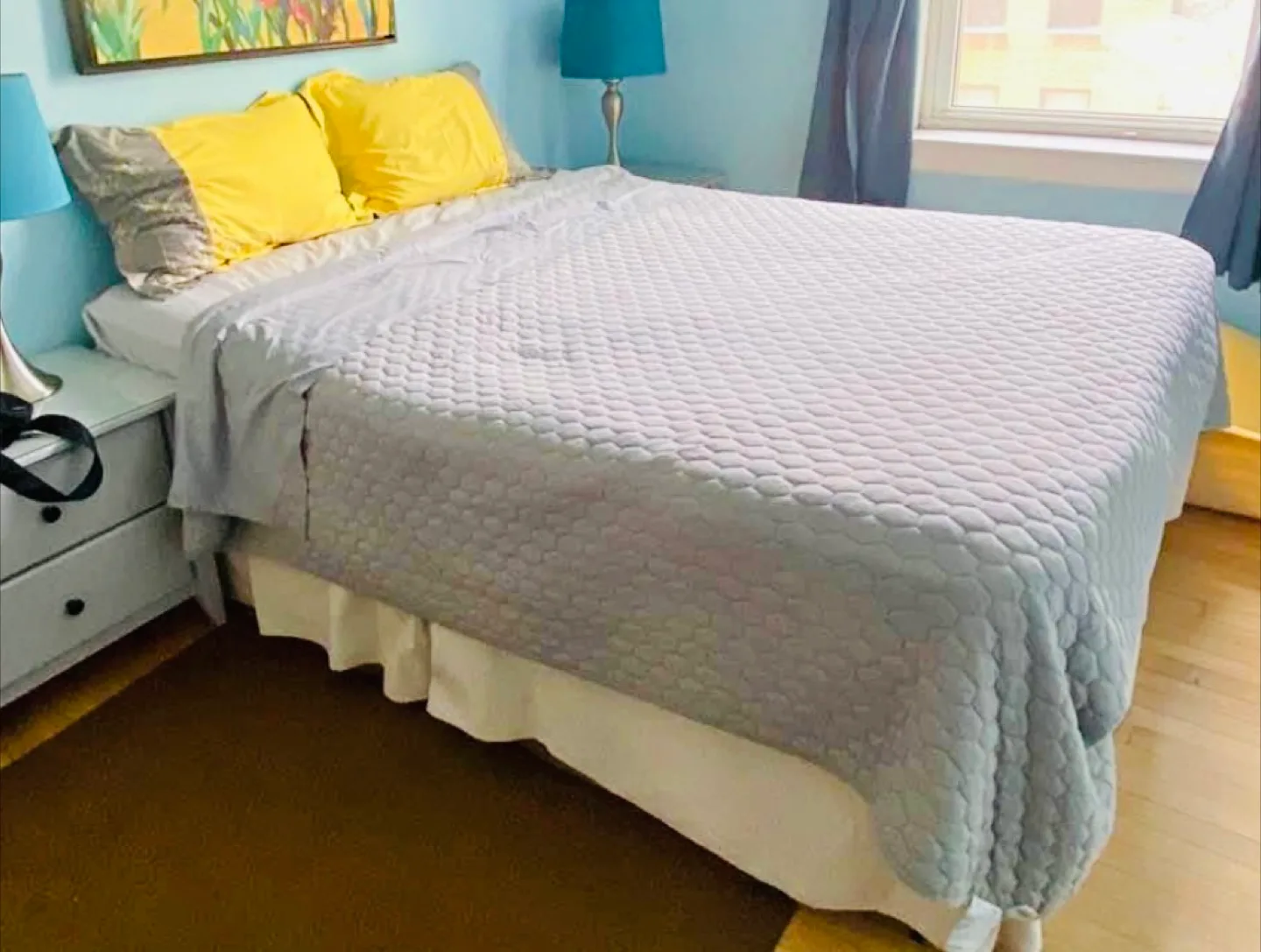 Bed + frame + pillows + cushions + pillowcases + sheet thumbnail