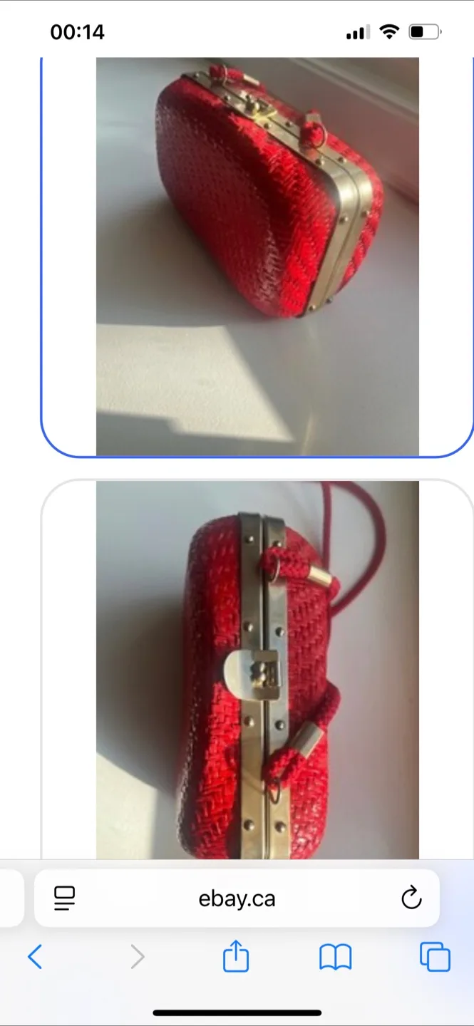 Vintage red with gold hardware, Italian woven wicker bag square image indicator(2)