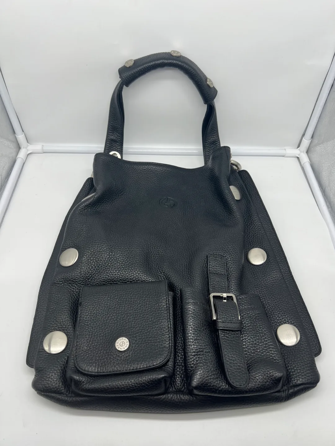 Giorgio Armani Vintage Black Leather Shoulder Bag thumbnail