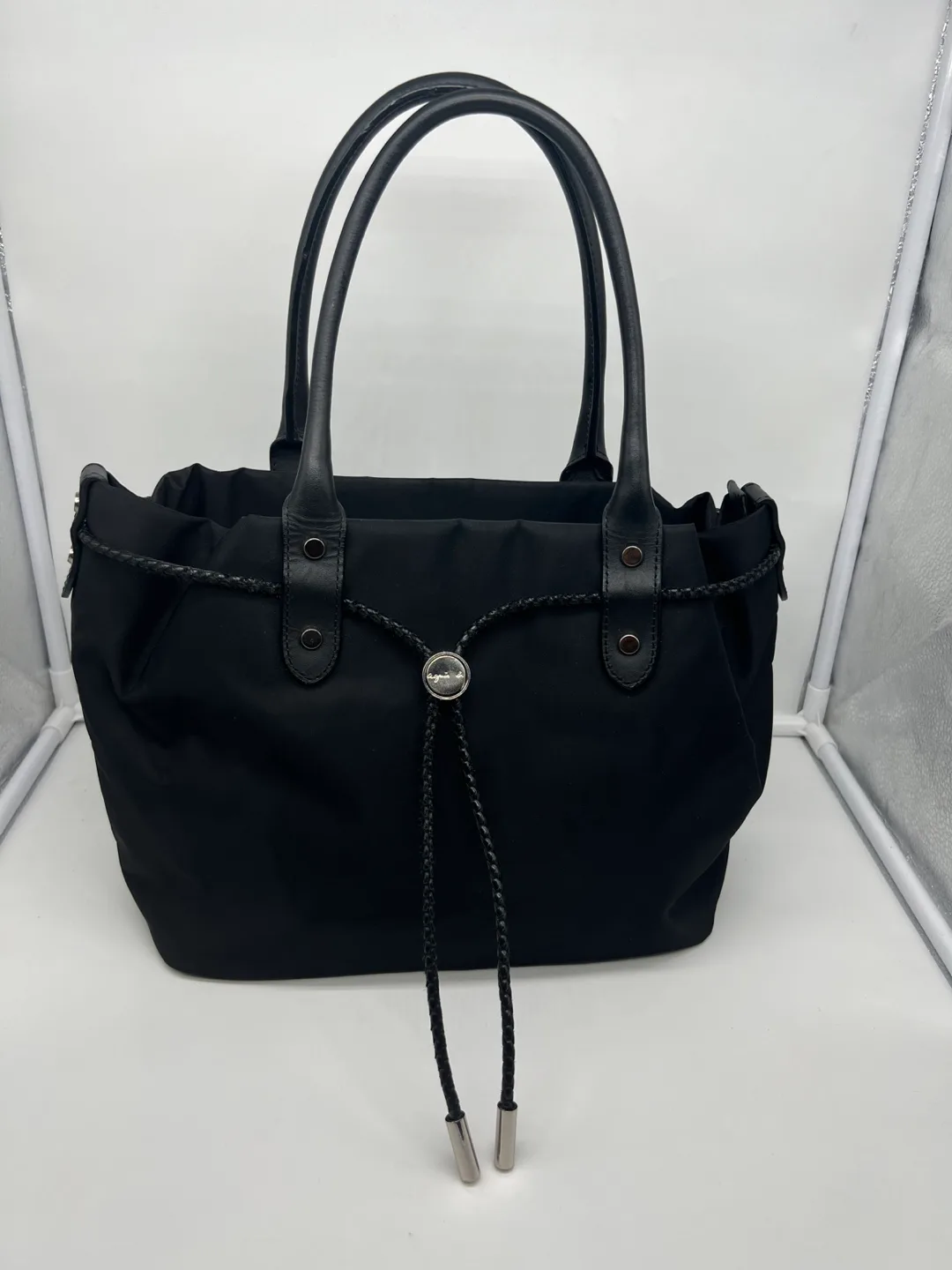 Agnès B. Voyage Black Nylon Leather Trim Bag thumbnail