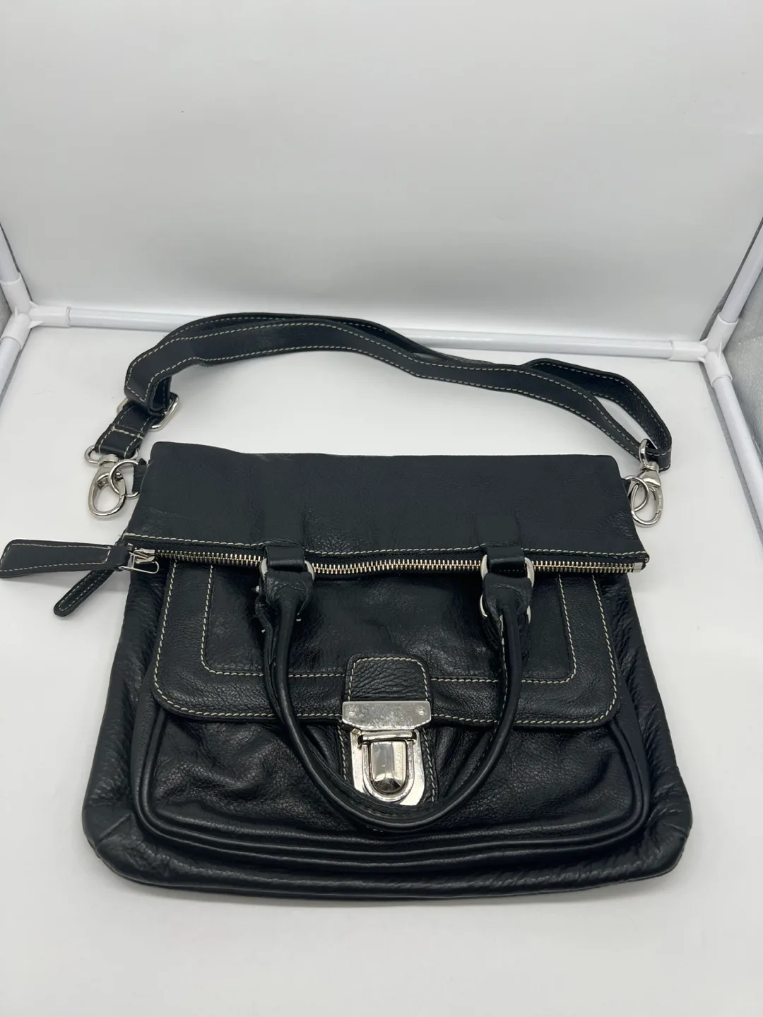 Roots Black Leather Convertible Top Handle Crossbody Bag thumbnail