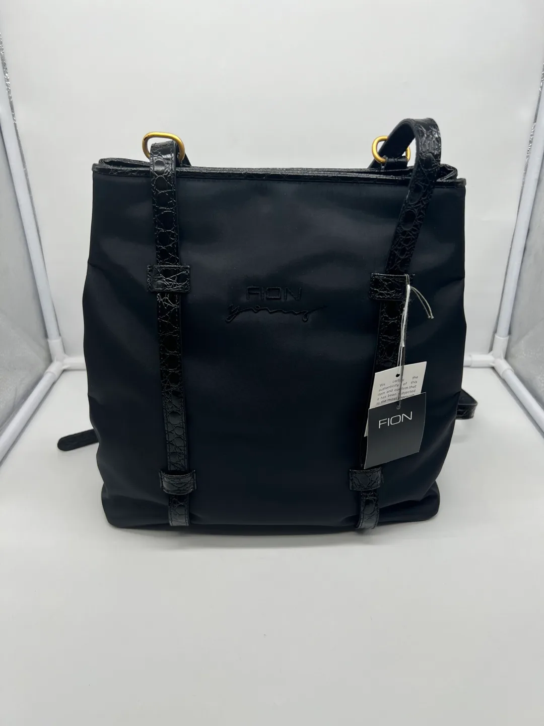 Fion Hong Kong Vintage Black Nylon Leather Trim Backpack thumbnail