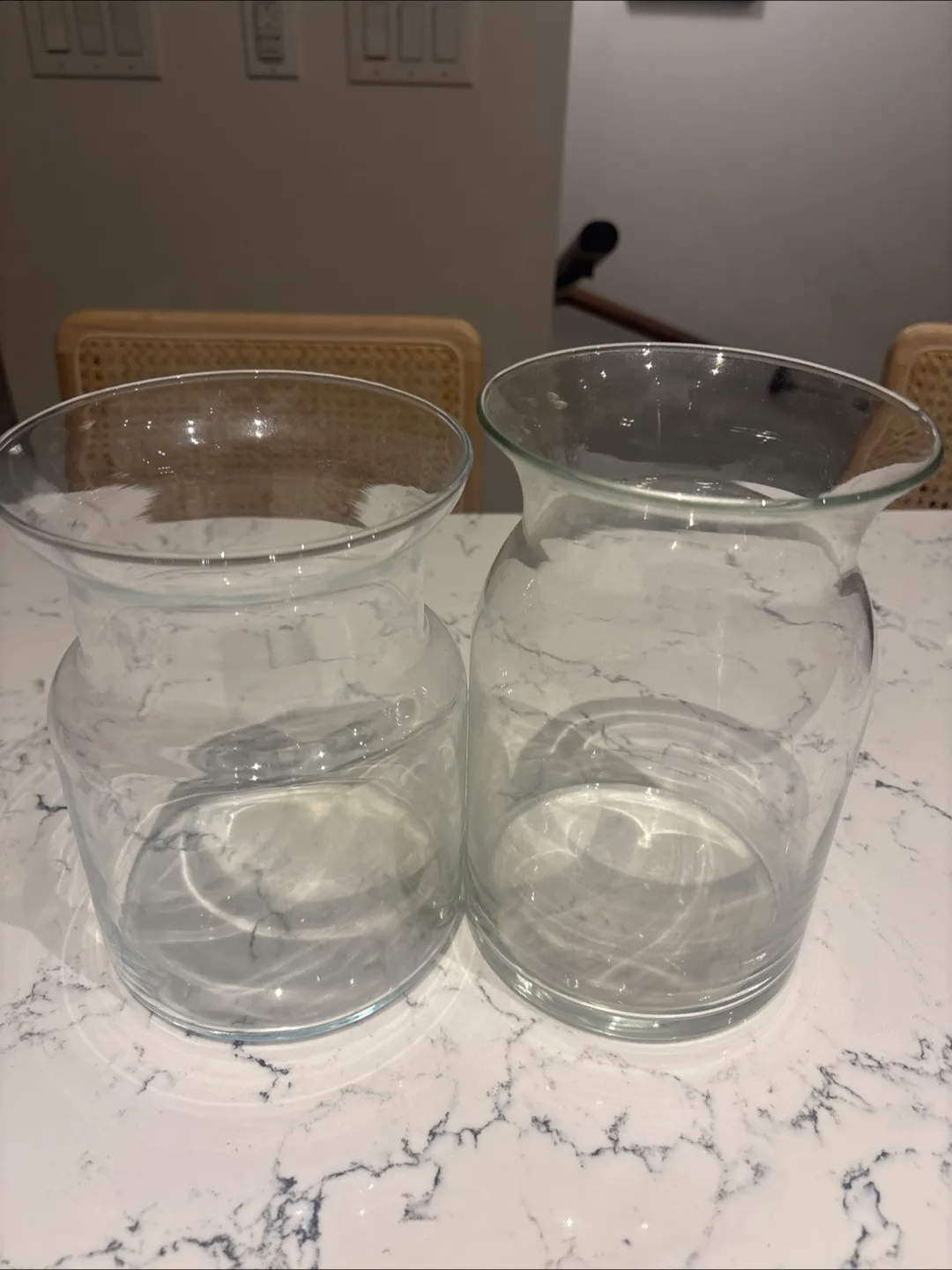 Two Clear Glass Vases