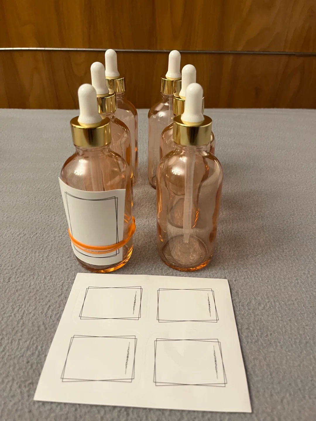 6-Pink Glass Dropper Bottles with Gold Accents & Labels thumbnail