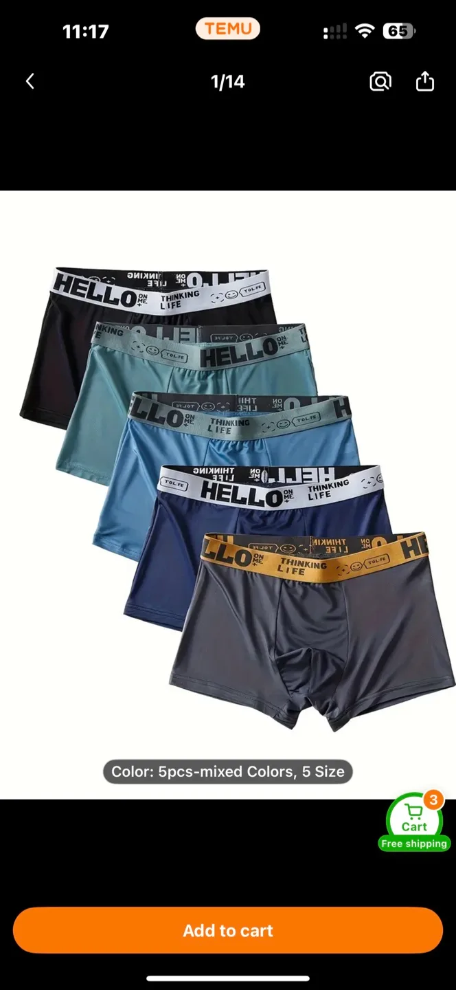 Set of 5 Men'S Solid Color Boxer Shorts thumbnail