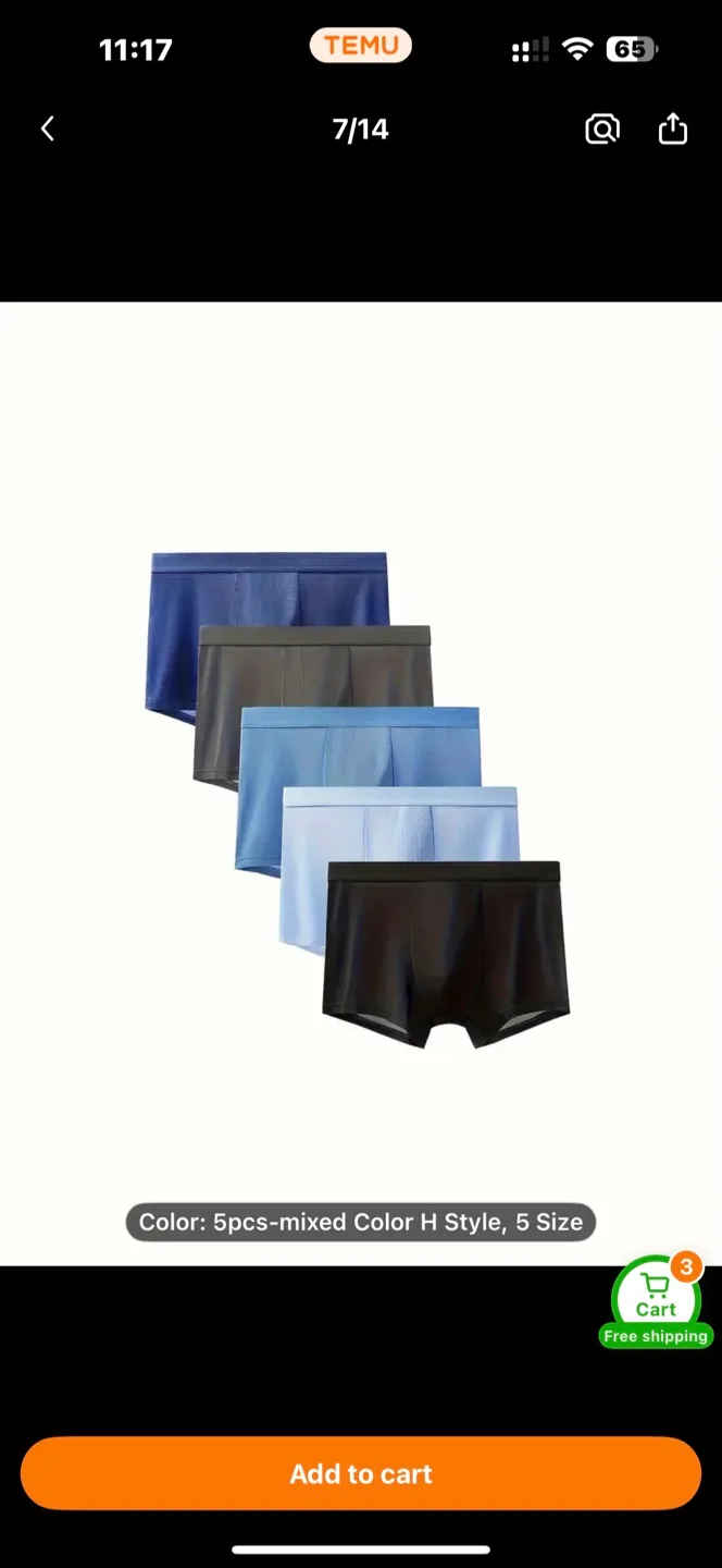 Set of 5 Men'S Solid Color Boxer Shorts image indicator(7)
