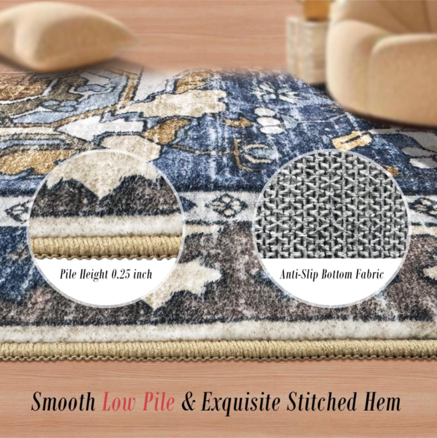 Navy  Vintage-Style Area Rug 6x9 - new - photo 3