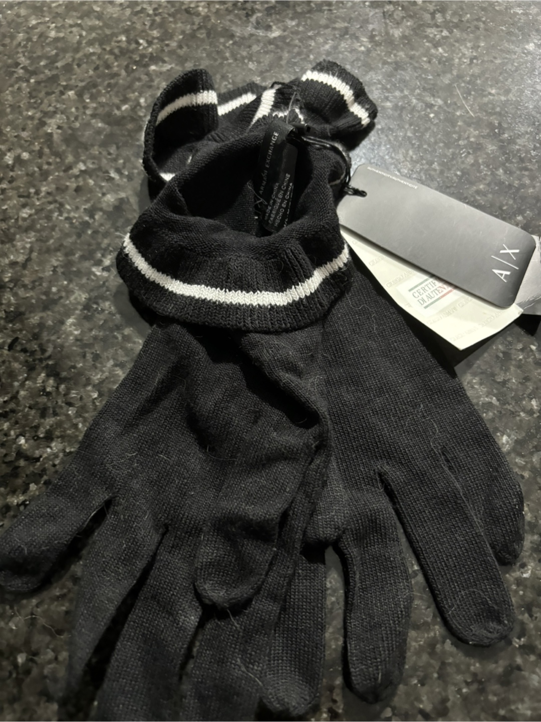 New Armani Exchange Black Gloves