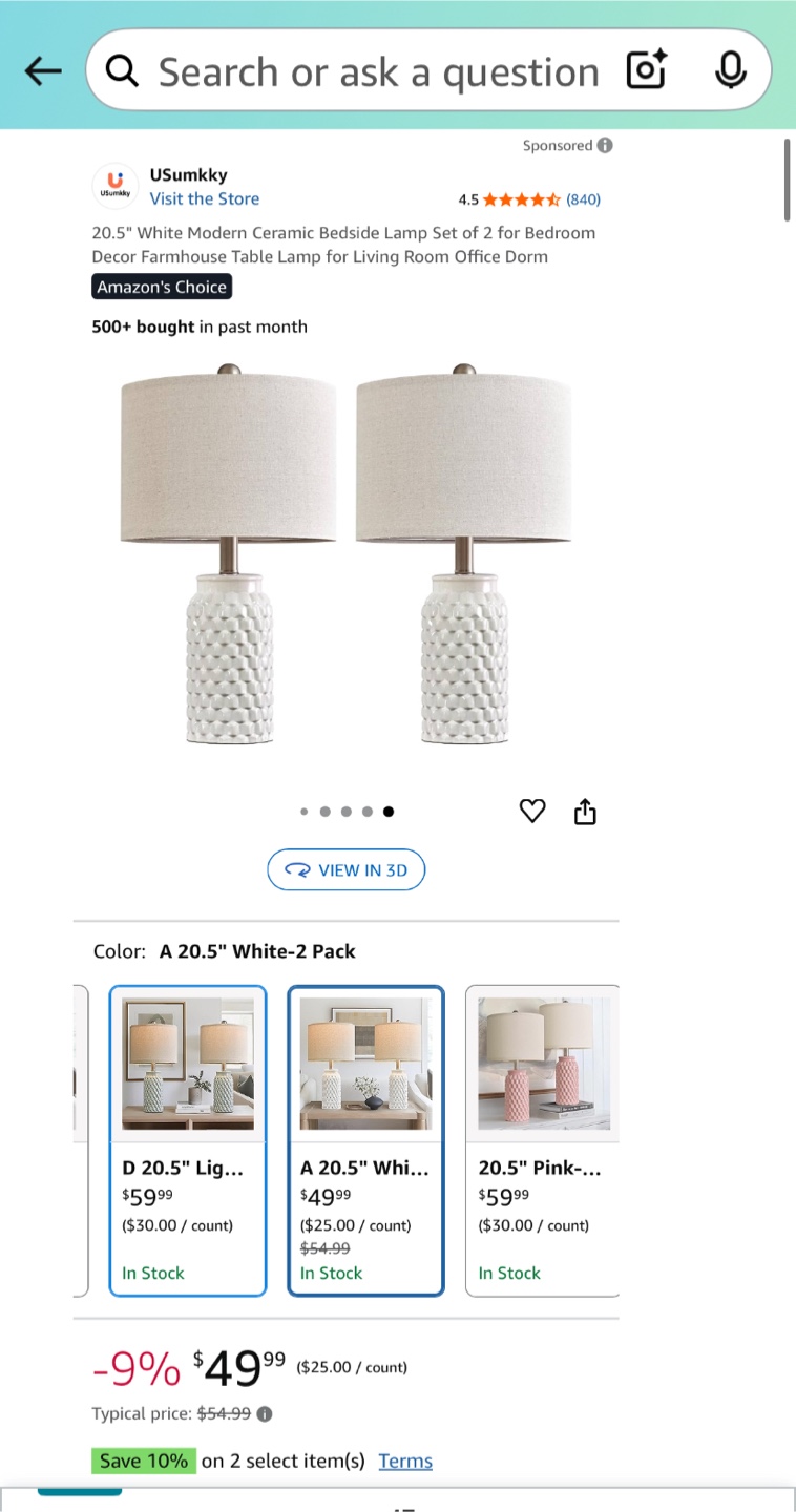 USumkky 21” White Ceramic Bedside Table Lamps - Set of 2 - photo 5