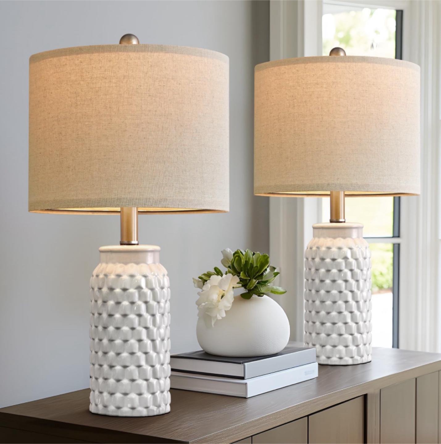 USumkky 21” White Ceramic Bedside Table Lamps - Set of 2 - photo 4