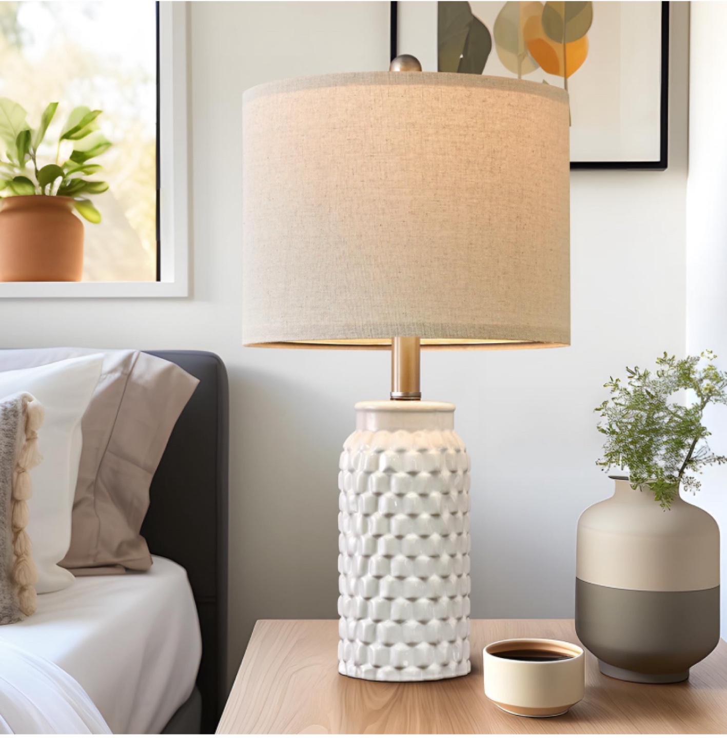 USumkky 21” White Ceramic Bedside Table Lamps - Set of 2 - photo 3