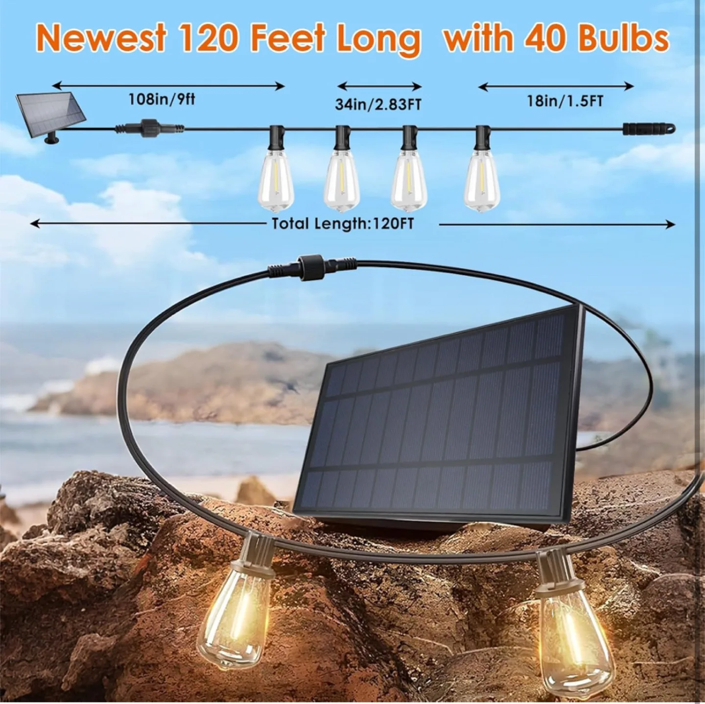 Solar String Lights 120 Feet Long with 40 Bulbs image indicator(4)