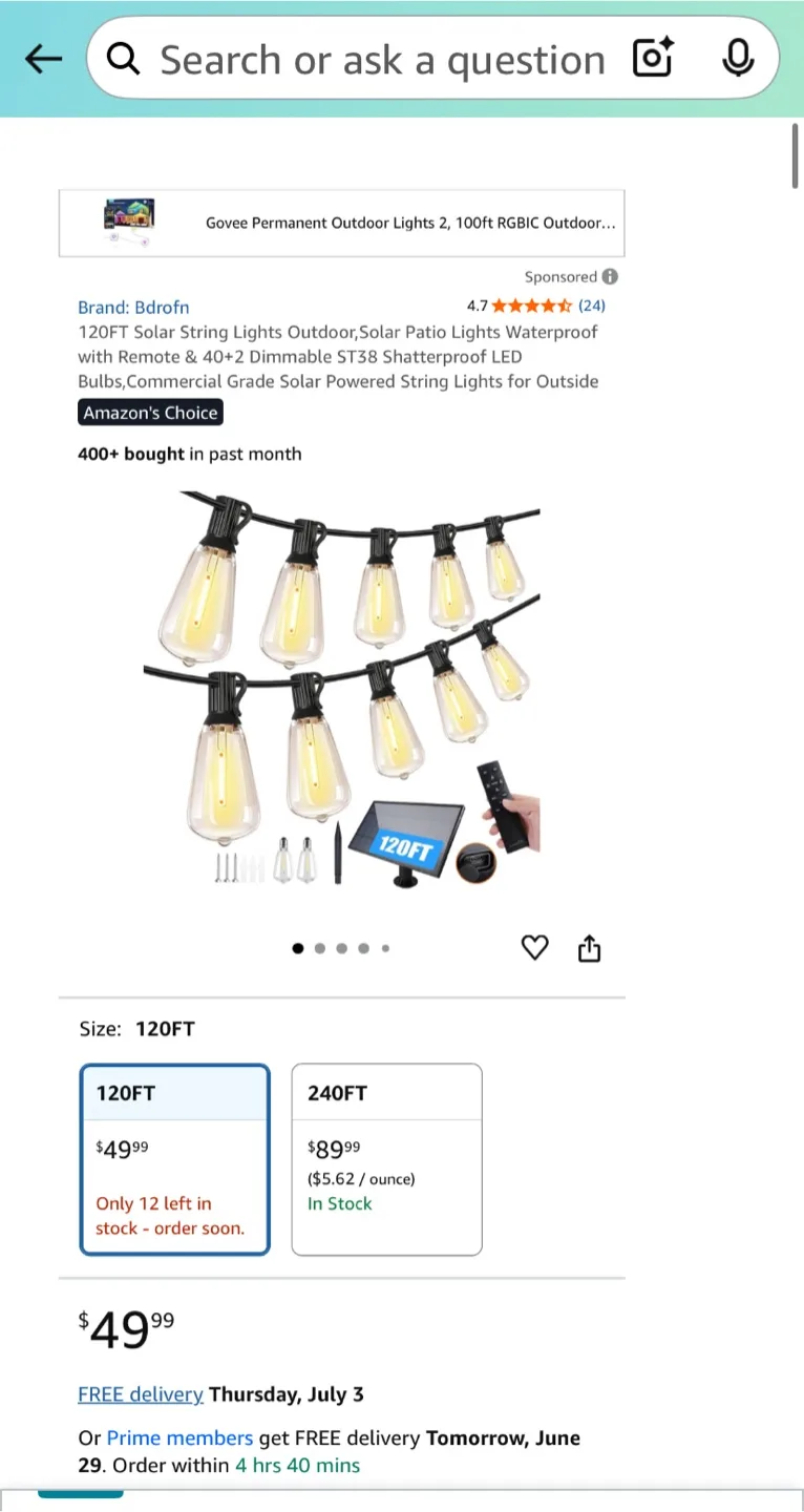 Solar String Lights 120 Feet Long with 40 Bulbs image indicator(8)