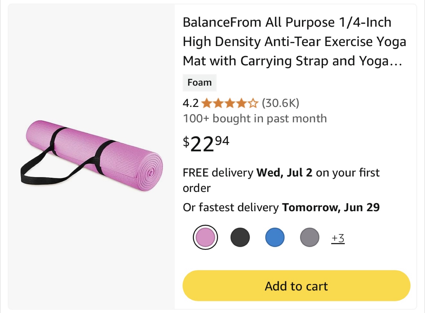 (Brand-new) BalanceFrom Pink Yoga Mat 1/4-Inch Thick - photo 2