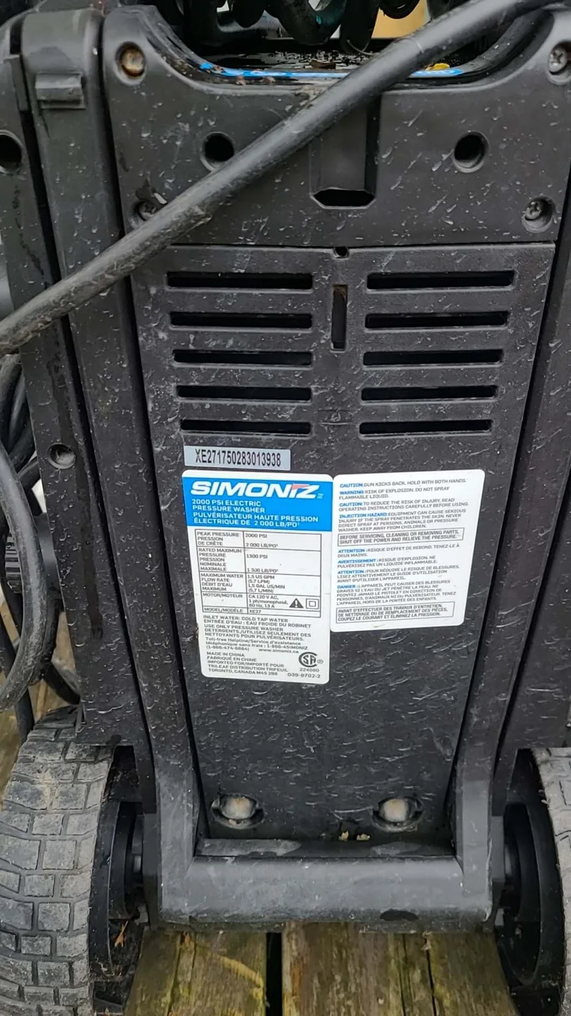 Simoniz 2000 PSI Electric Pressure Washer image indicator(2)