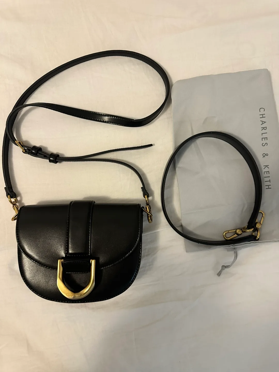 Charles & Keith Mini Gabine Saddle Bag - Black thumbnail