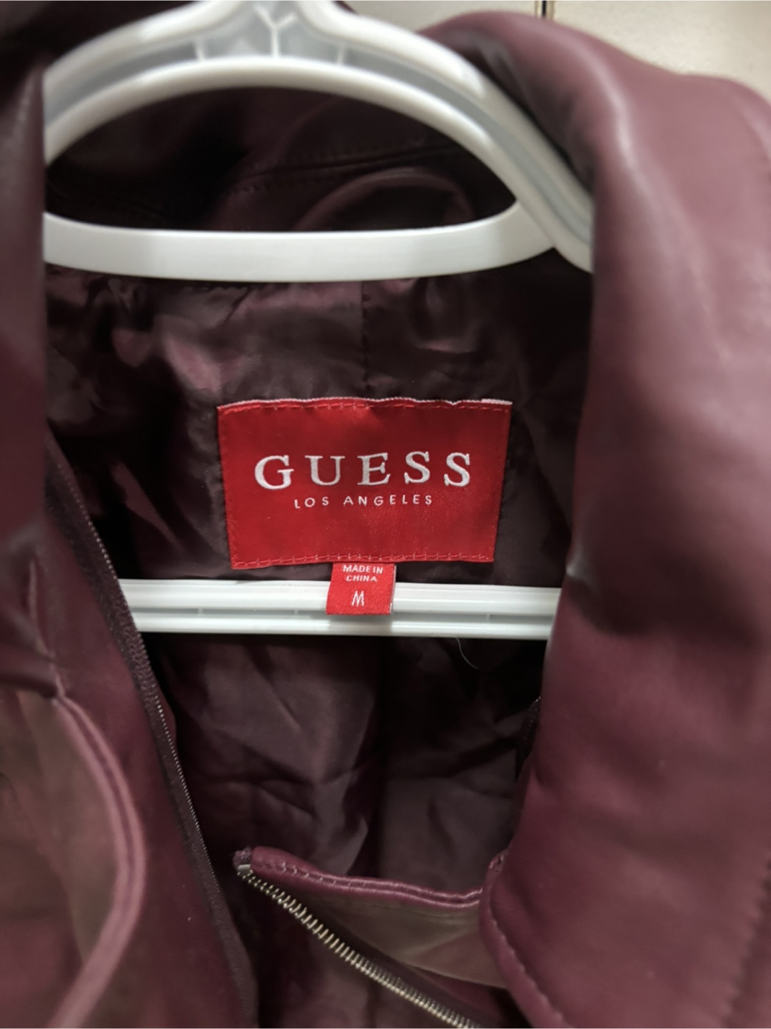 Guess Burgundy Leather Jacket Size Medium - photo 2