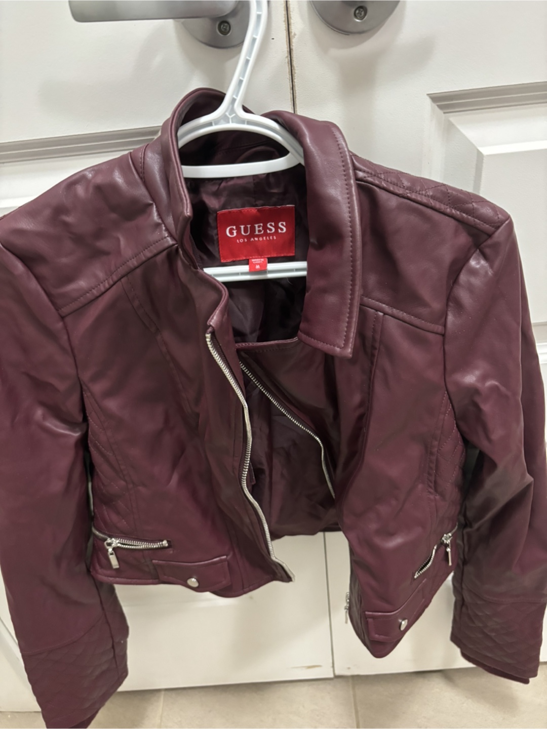 Guess Burgundy Leather Jacket Size Medium