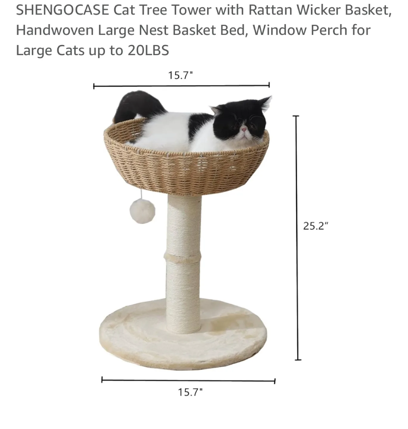 Cat Tree Tower with Rattan Wicker Basket image indicator(2)
