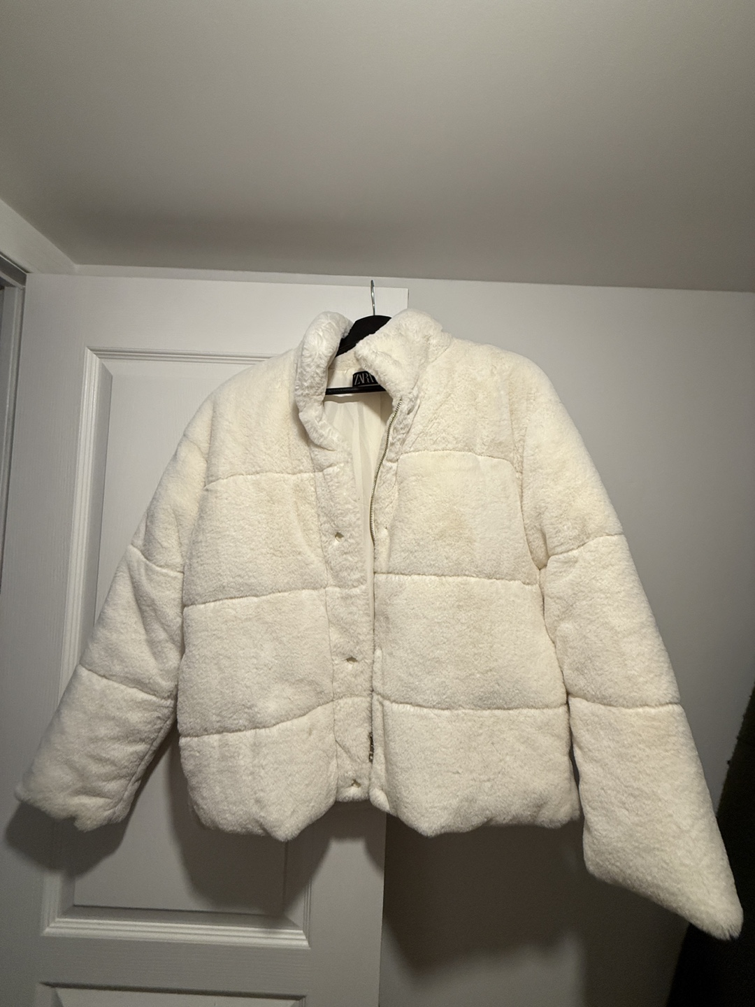 Zara Faux Fur Puffer Jacket - Cream