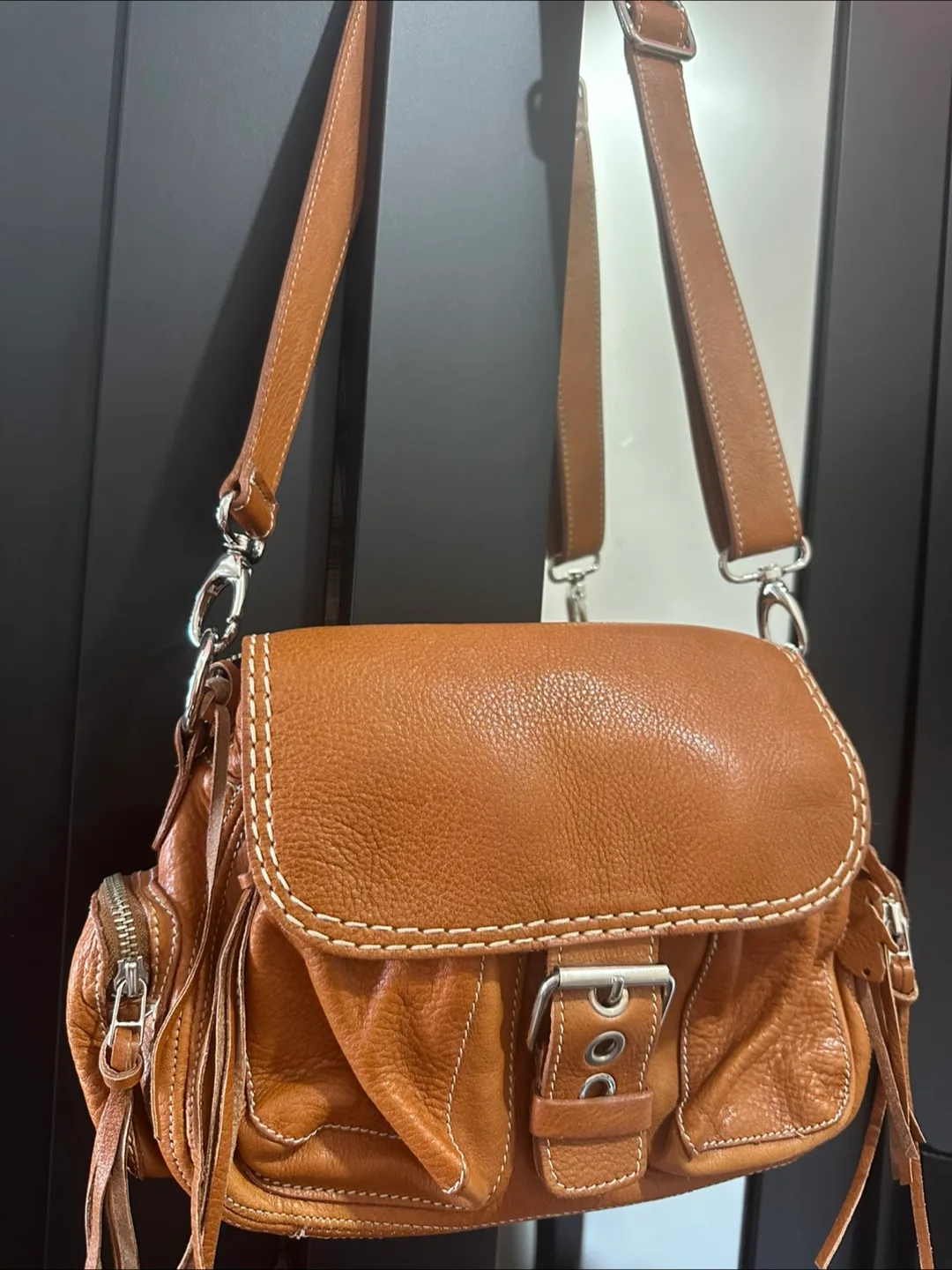 Roots Leather Crossbody Bag - Brown thumbnail