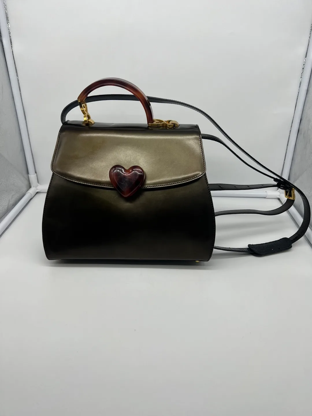 Moschino By Redwall Vintage Bronze Leather Crossbody thumbnail