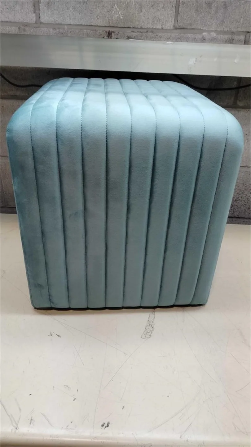 Tufted Blue Velvet Ottoman Vanity Seat Stool Foot Rest image indicator(2)