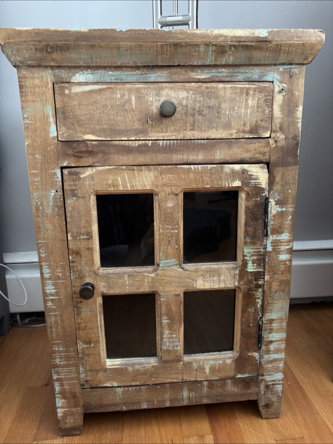 Rustic Wood Nightstand with Glass Door
