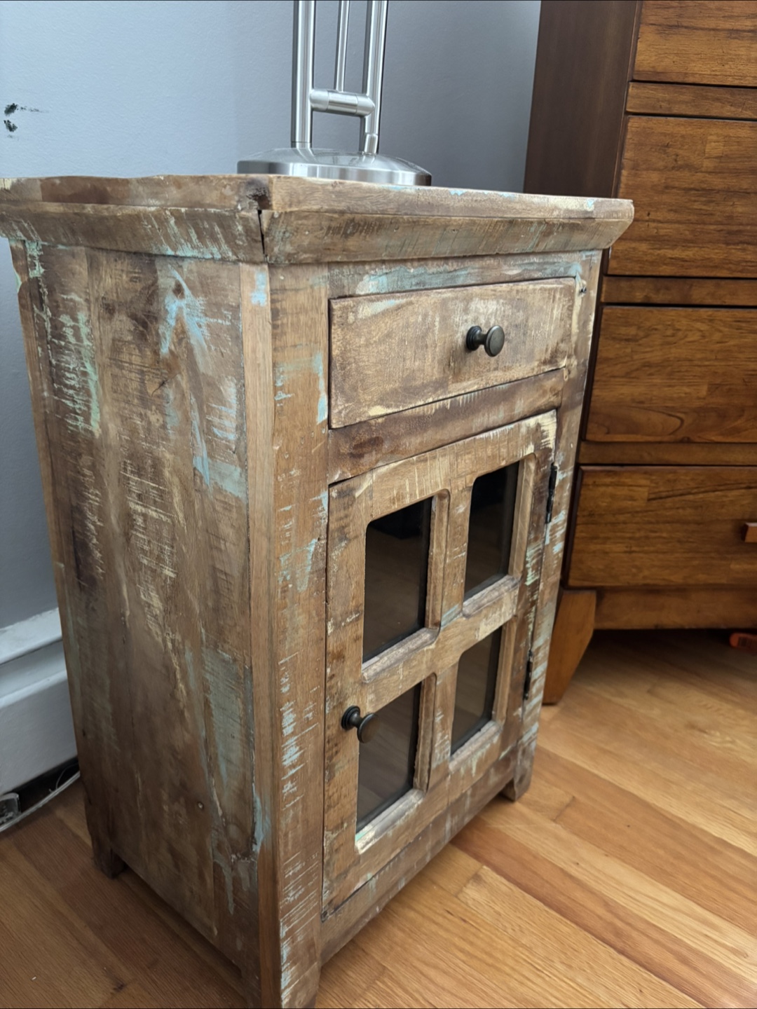 Rustic Wood Nightstand with Glass Door - photo 2