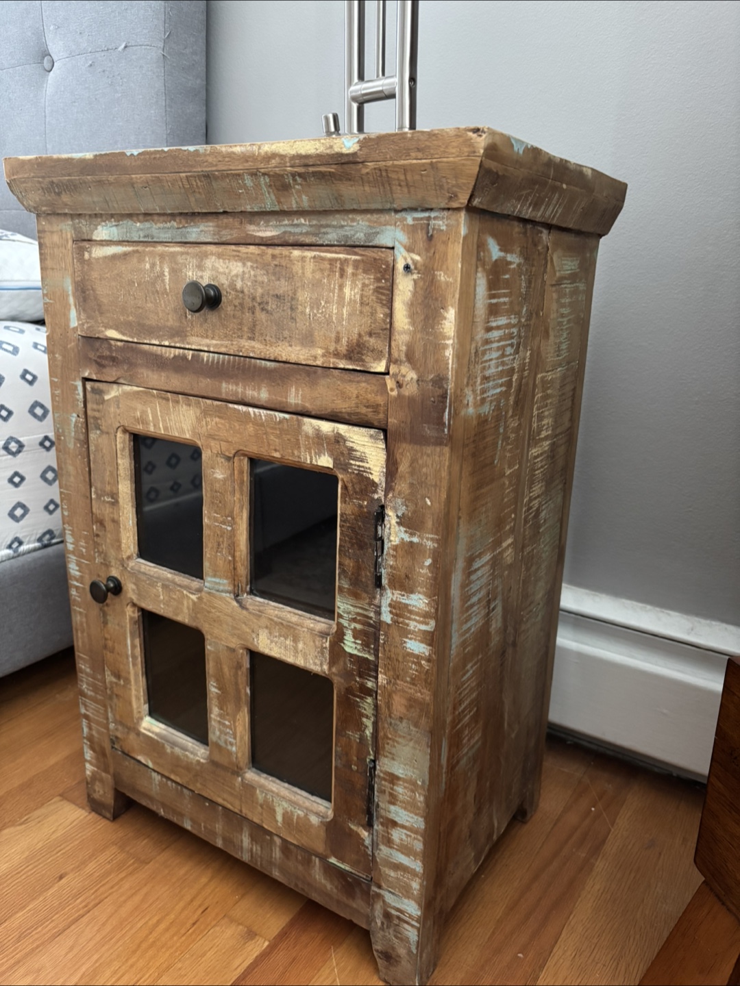 Rustic Wood Nightstand with Glass Door - photo 3