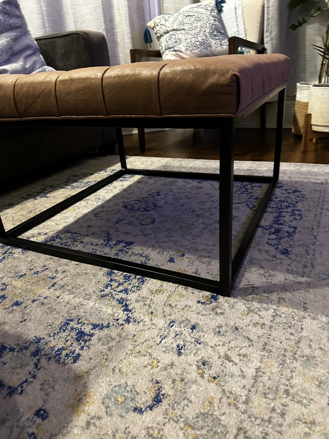 Brown Faux Leather Ottoman - photo 2