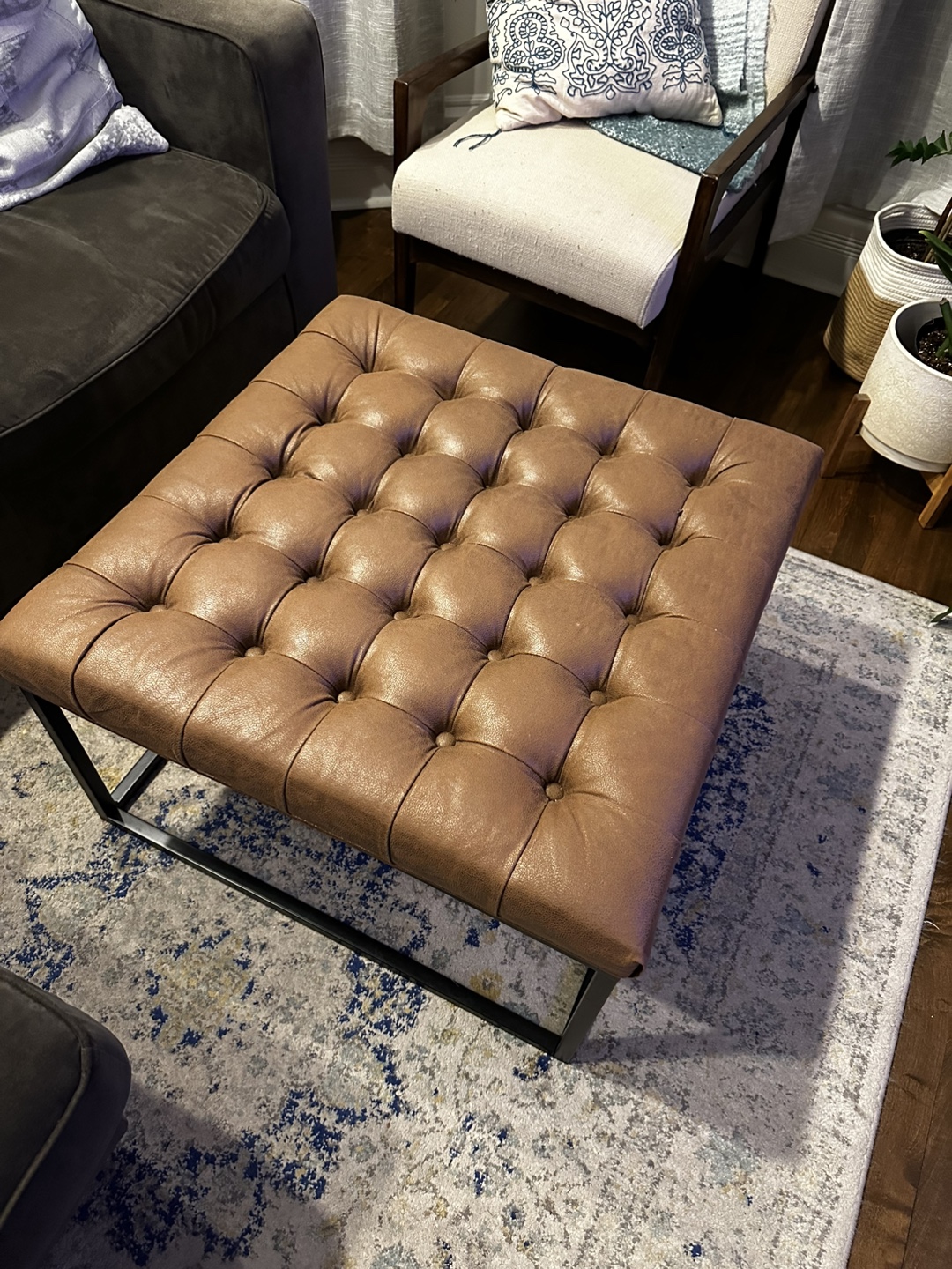 Brown Faux Leather Ottoman