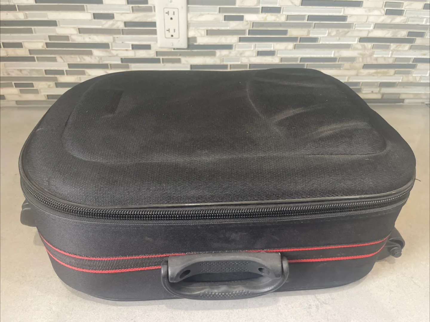 Rolling Suitcase - Black with Red Stripes thumbnail
