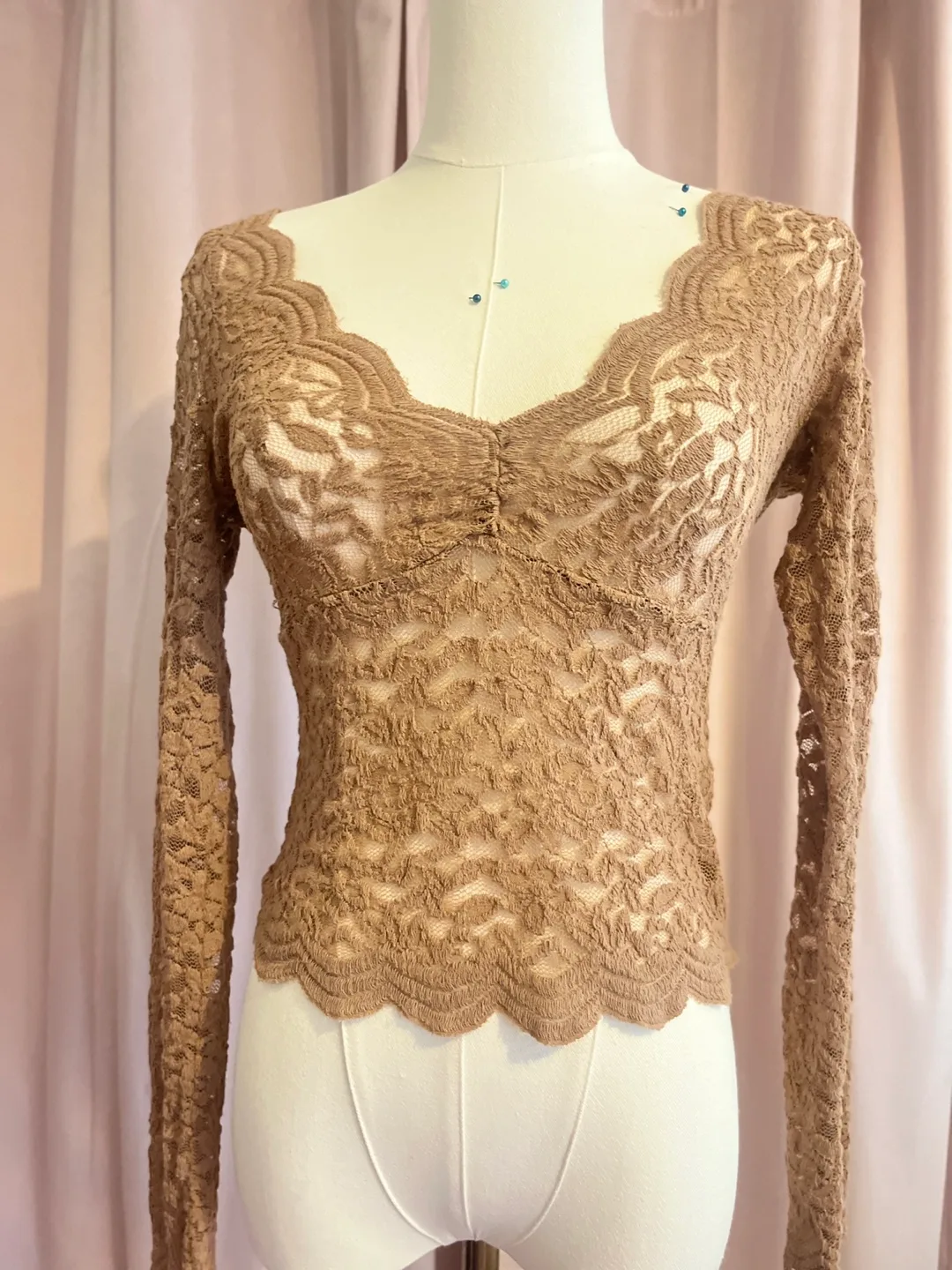 Lace Long Sleeve Top - Brown - Zara thumbnail