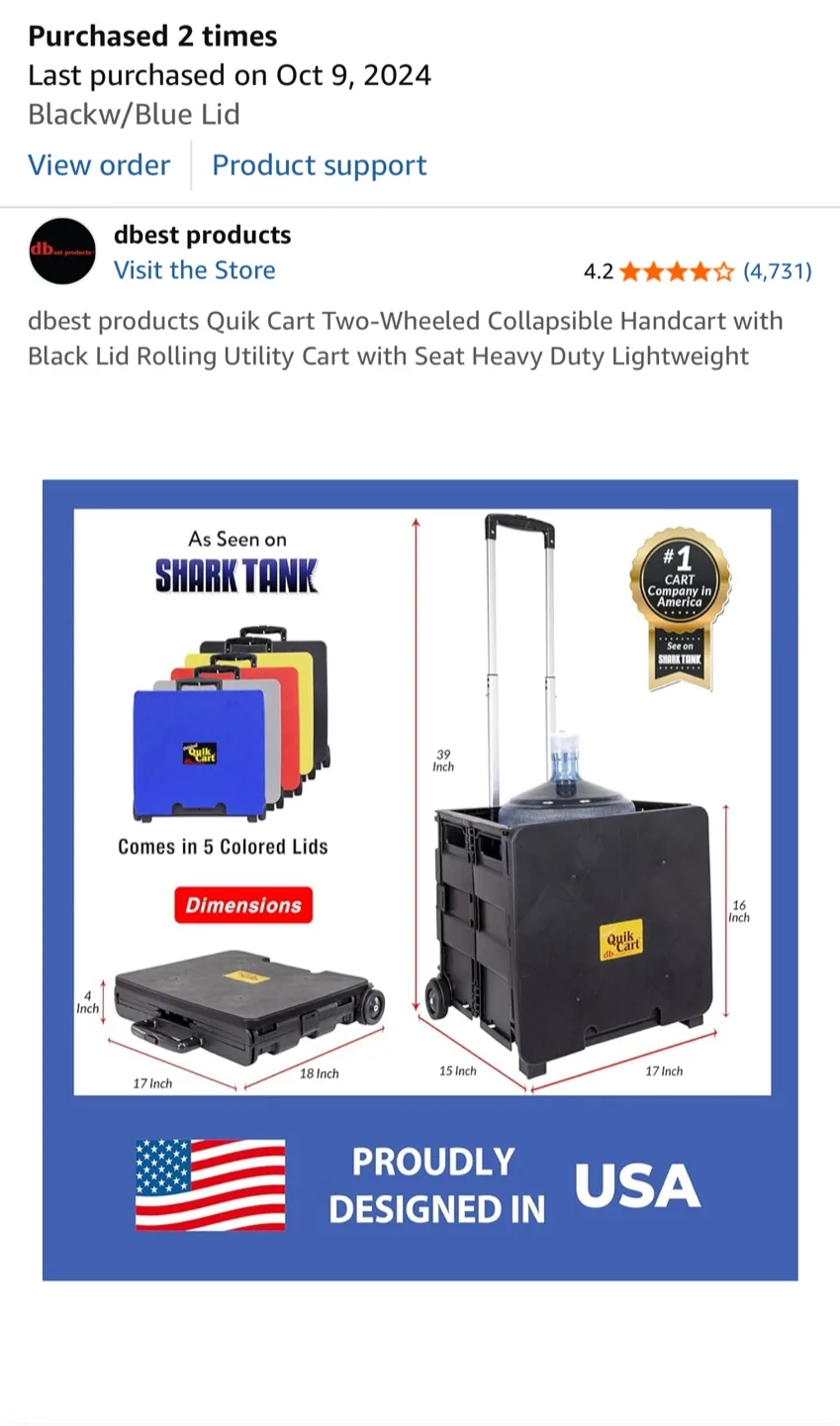 New, Dbest Quik Cart Two-Wheeled Collapsible Handcart. Paid $108 image indicator(2)
