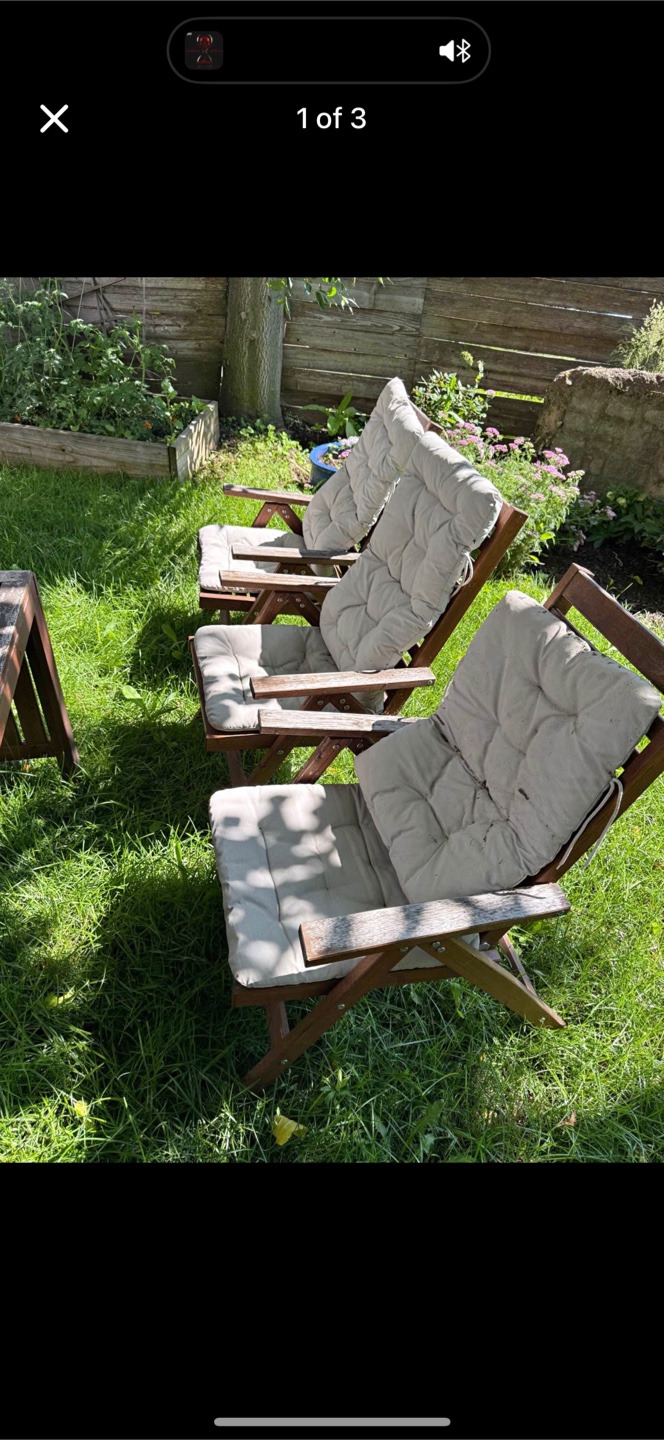 3 Outdoor wood  Folding Chairs with Cushions