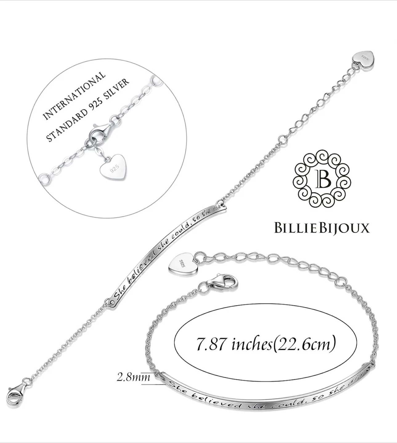 Billie Bijoux Silver Bracelet - She Believed She Could image indicator(3)