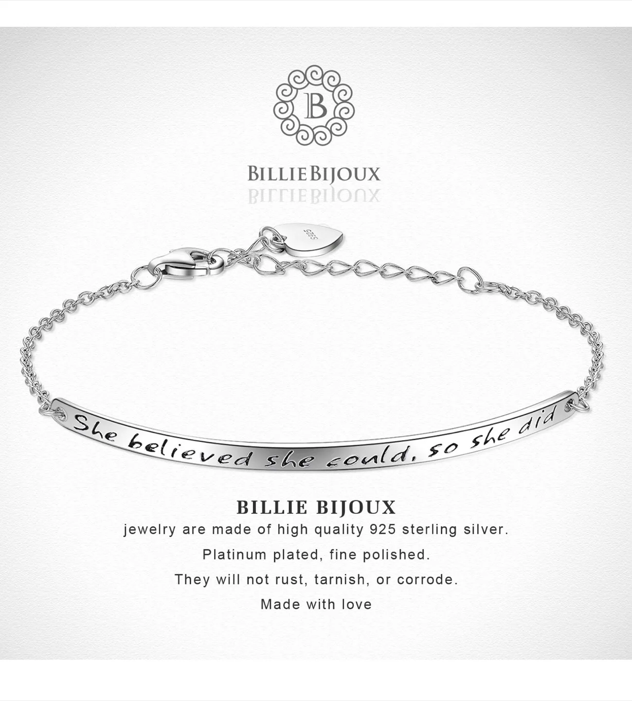 Billie Bijoux Silver Bracelet - She Believed She Could image indicator(4)
