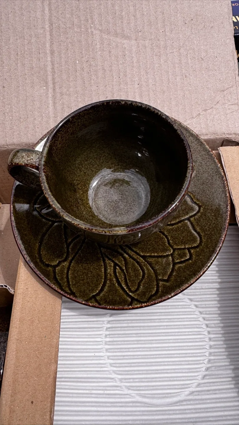 Vintage Stoneware Cup & Saucer Set - Floral Design thumbnail