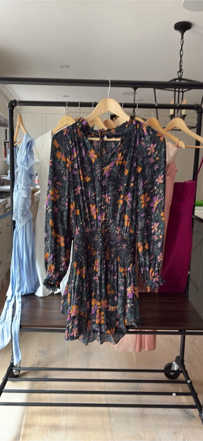 Boho Mini Dress - Floral Print, Size X-Small thumbnail