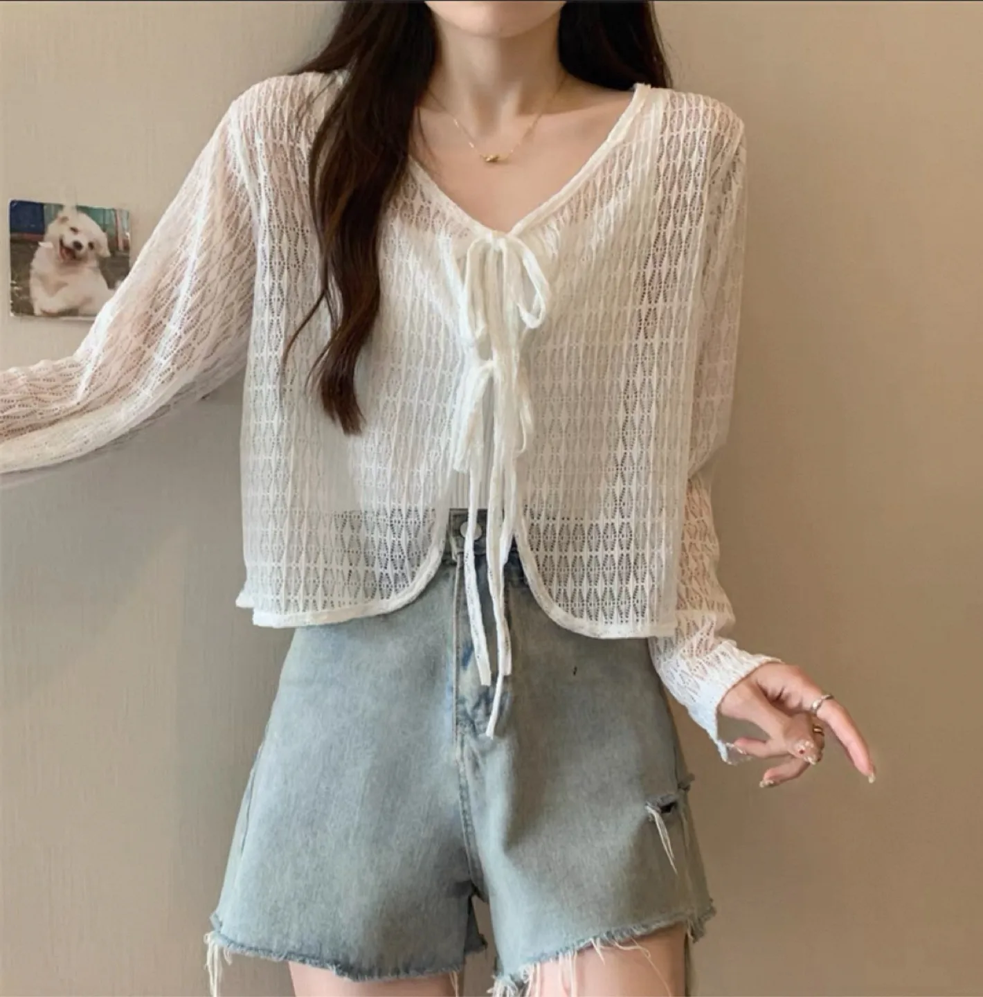 Lace-Up White Crochet Top thumbnail