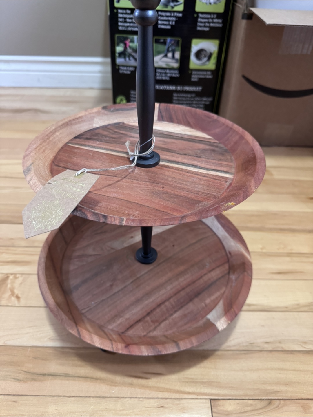 Rustic Wood 2-Tier Serving Stand