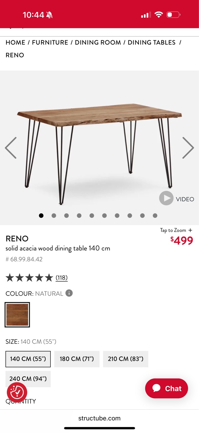 Structube Reno Acacia Wood Dining Table - 140cm