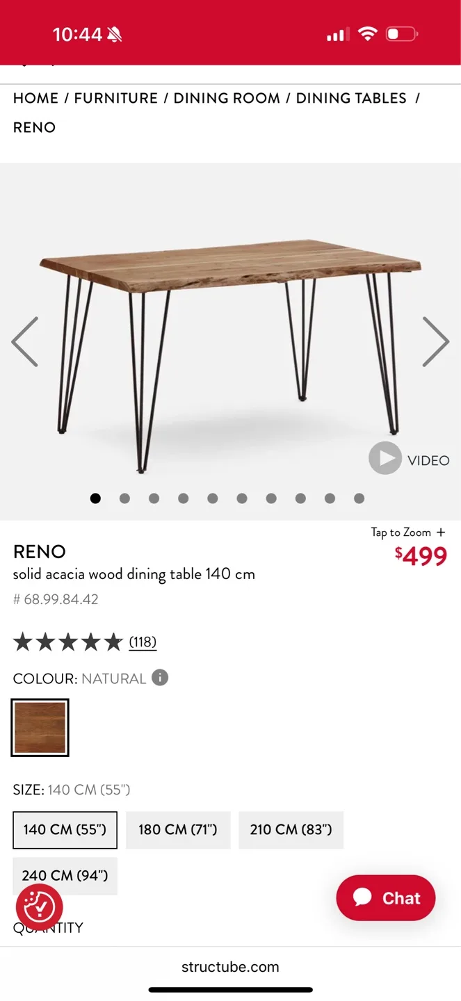 Structube Reno Acacia Wood Dining Table - 140cm thumbnail
