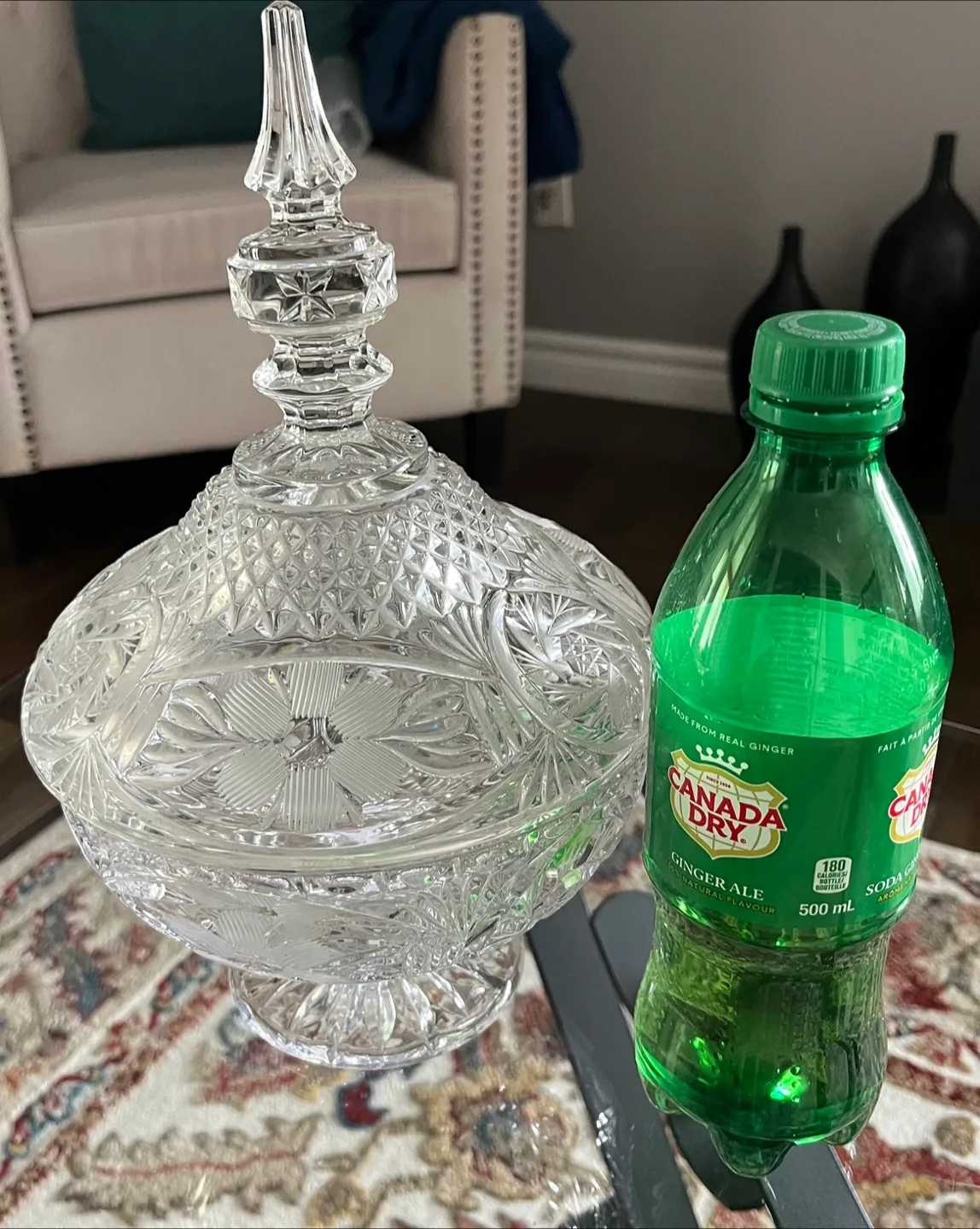 Vintage large Crystal Candy Dish with Lid image indicator(2)