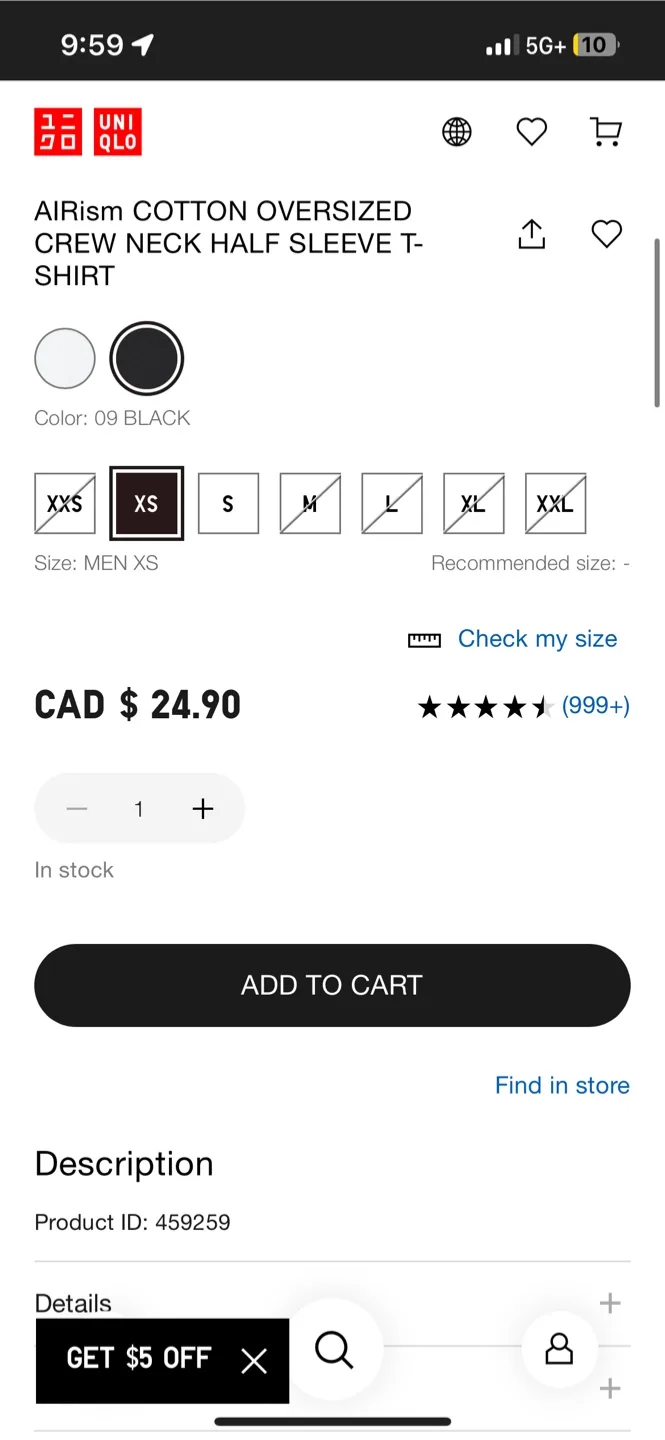 BNWT Uniqlo AIRism Cotton Oversized Crew Neck Tee - XS image indicator(3)