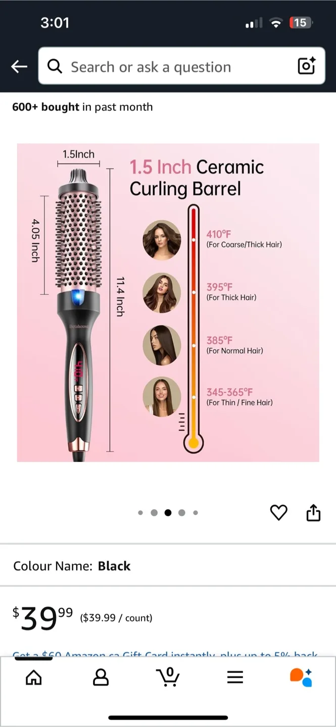 Betahouse 1.5 Inch Ceramic Curling Barrel - Black image indicator(5)