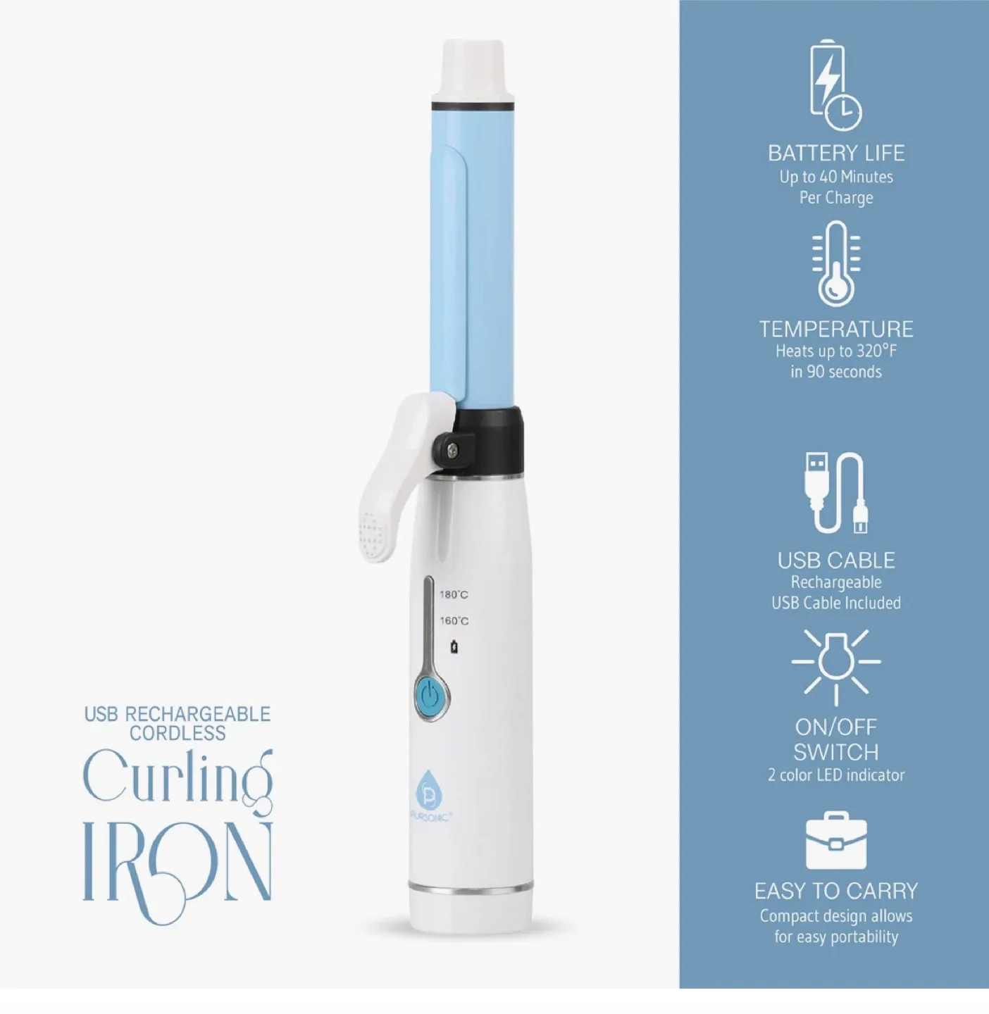 Pursonic Rechargeable Cordless Curling Iron - New! image indicator(3)