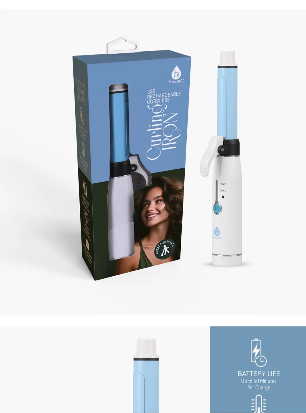 Pursonic Rechargeable Cordless Curling Iron - New! image indicator(2)